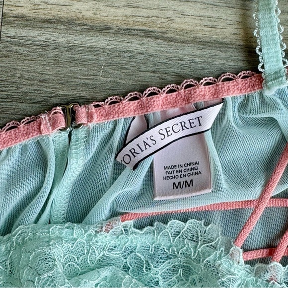 Victoria's Secret Lace & Mesh Mint Green Chemise Babydoll with Sheer Ruffle Trim - Picture 5 of 12